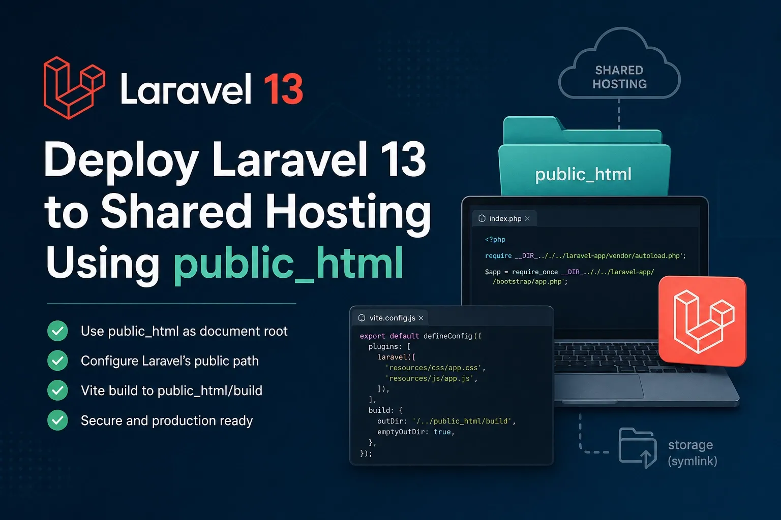 Laravel 13 deploy shared hostingra public_html használatával